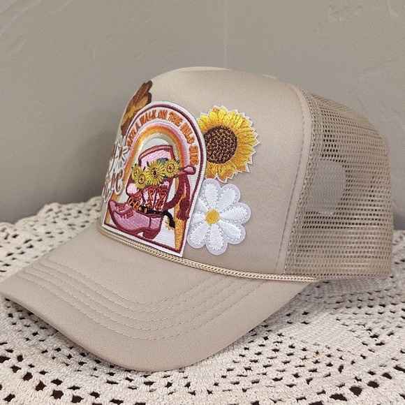 Trucker Hat Stay Positive Western Boot Patch Hat Sunflower Adjustable main image 5
